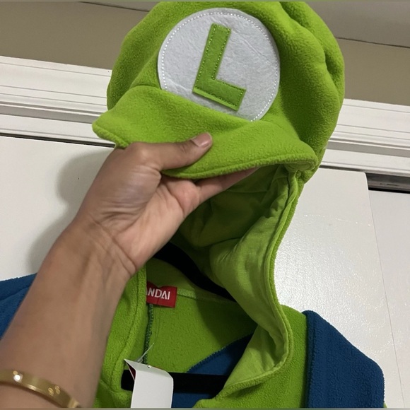 NWT Bandai Sazac Luigi Kigurumi Costume, Union Suit,Onesie.  Adult Fit One Size. - Picture 5 of 16